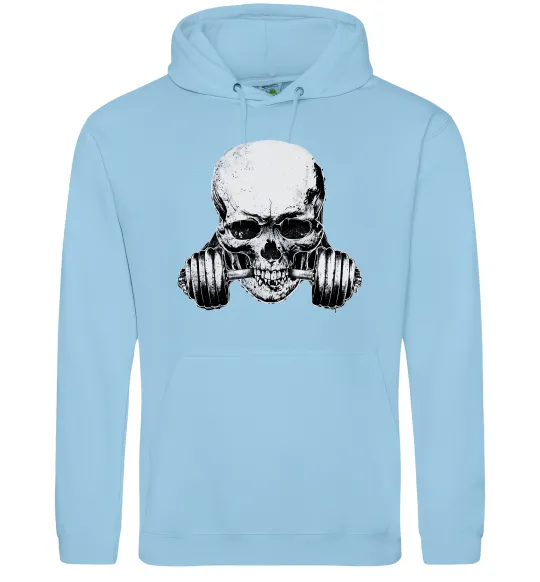 Женская толстовка (худи) Череп з гантелею Голубой фото