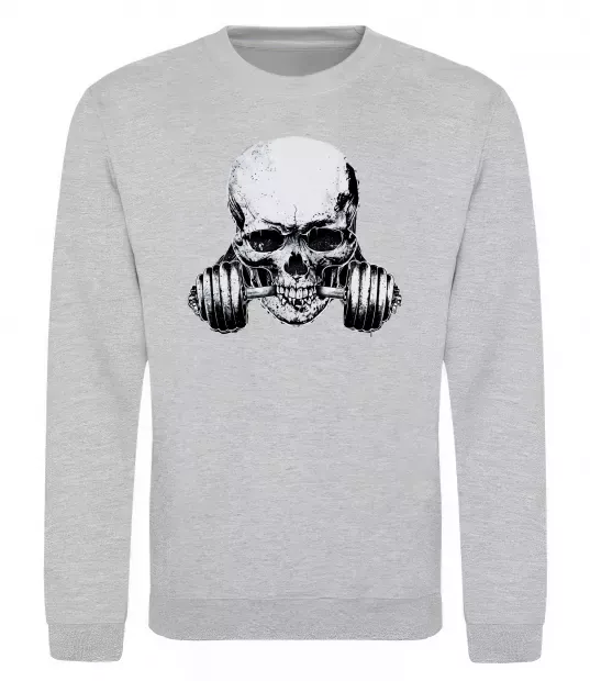Світшот Череп з гантелею Сірий меланж фото