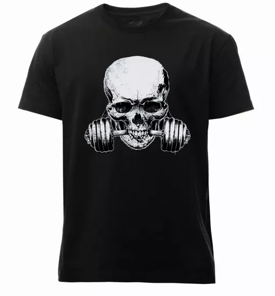 Чоловіча преміум футболка Череп з гантелею Чорний фото