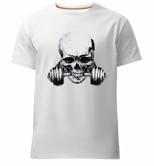 Чоловіча преміум футболка Череп з гантелею Білий фото