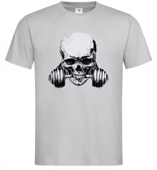 Мужская футболка Череп з гантелею Серый фото