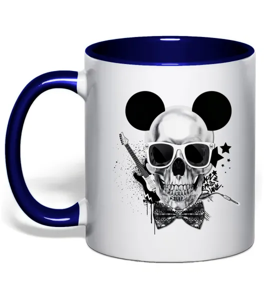 Чашка з кольоровою ручкою Череп з метеликом та вухами Глибокий темно-синій фото