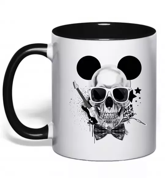 Чашка з кольоровою ручкою Череп з метеликом та вухами Чорний фото