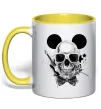 Чашка с цветной ручкой Череп з метеликом та вухами Лимонный фото