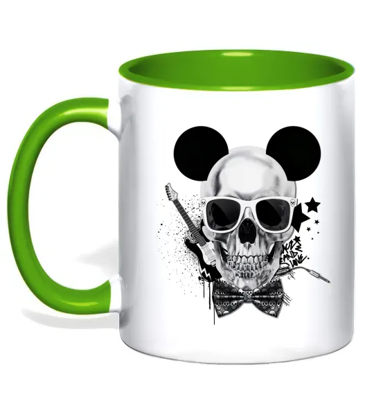 Чашка с цветной ручкой Череп з метеликом та вухами Лаймовый фото