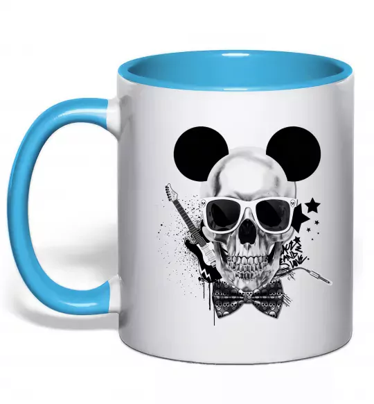 Чашка з кольоровою ручкою Череп з метеликом та вухами Блакитний фото