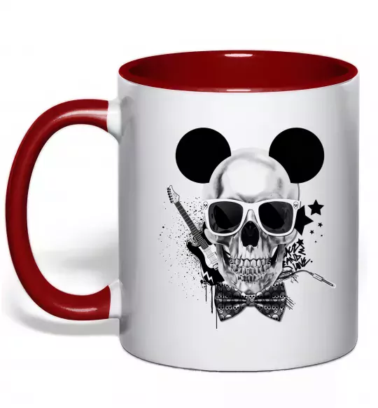 Чашка з кольоровою ручкою Череп з метеликом та вухами Червоний фото