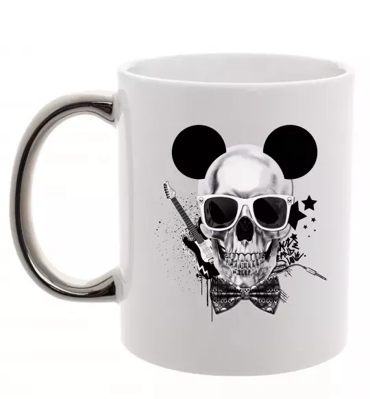 Чашка з кольоровою ручкою Череп з метеликом та вухами Срібло фото