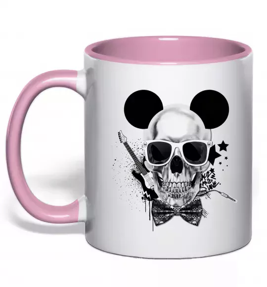Чашка з кольоровою ручкою Череп з метеликом та вухами Ніжно рожевий фото