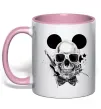 Чашка з кольоровою ручкою Череп з метеликом та вухами Ніжно рожевий фото