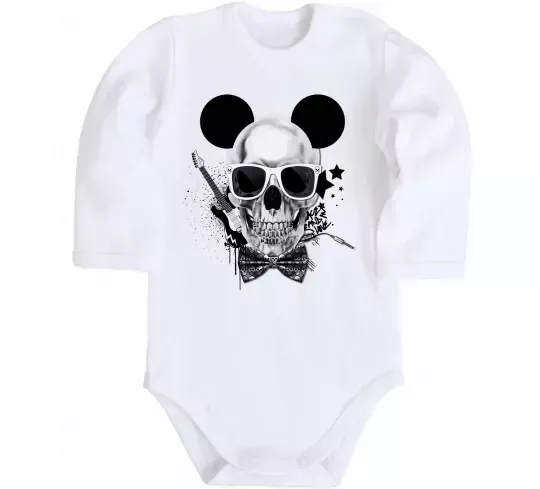 Детский боди Череп з метеликом та вухами Белый фото