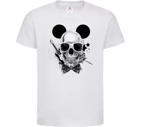 Детская футболка Череп з метеликом та вухами Белый фото