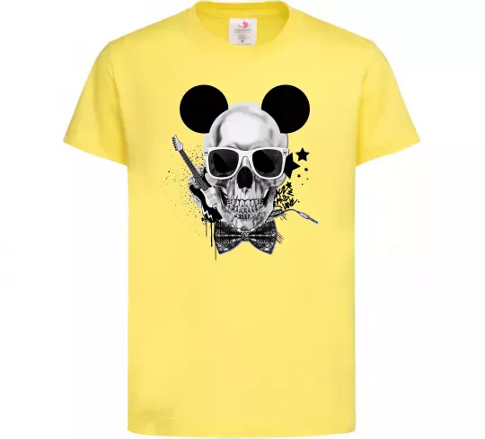 Детская футболка Череп з метеликом та вухами Лимонный фото