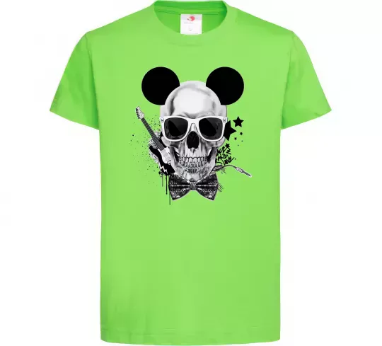 Детская футболка Череп з метеликом та вухами Лаймовый фото