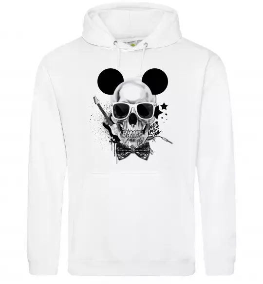 Мужская толстовка (худи) Череп з метеликом та вухами Белый фото