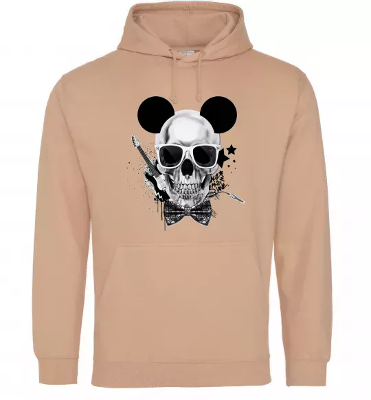 Мужская толстовка (худи) Череп з метеликом та вухами Песочный фото