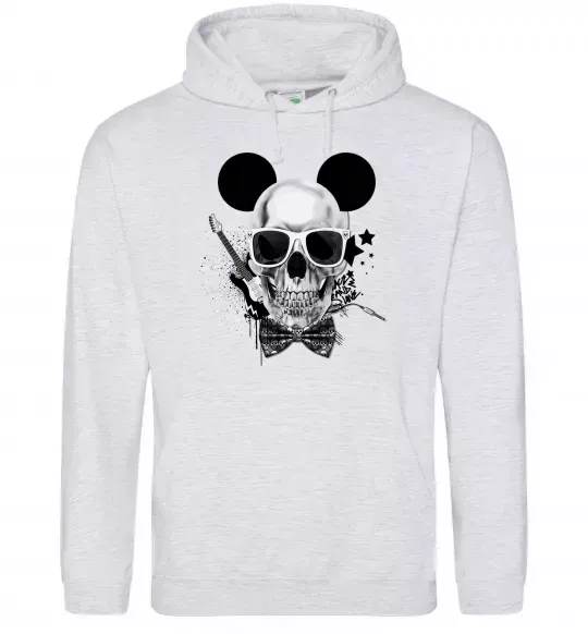 Жіноча толстовка (худі) Череп з метеликом та вухами Сірий меланж фото