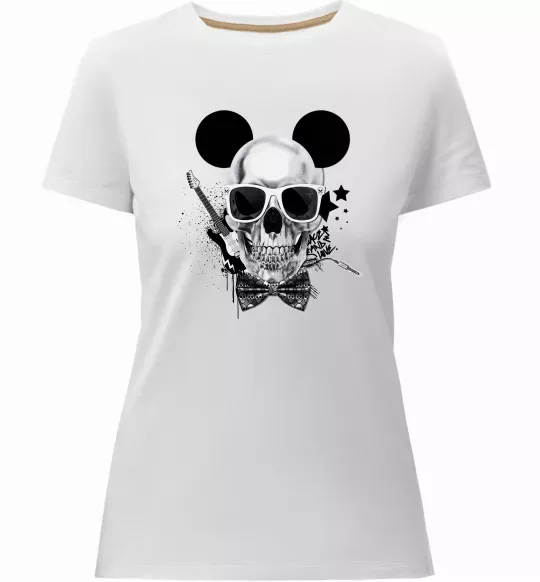 Женская премиум футболка Череп з метеликом та вухами Белый фото