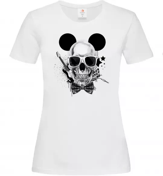 Женская футболка Череп з метеликом та вухами Белый фото