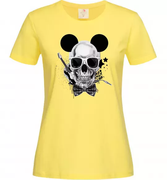 Женская футболка Череп з метеликом та вухами Лимонный фото
