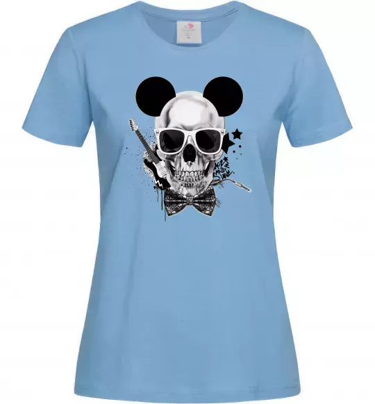 Женская футболка Череп з метеликом та вухами Голубой фото