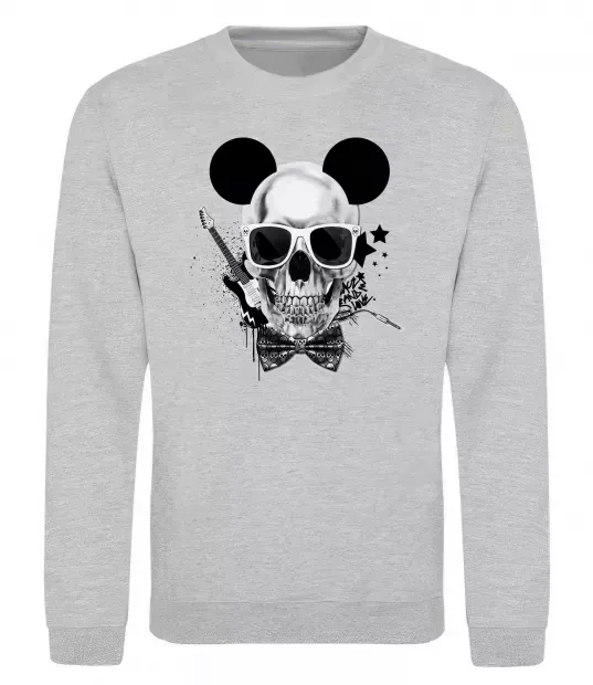 Світшот Череп з метеликом та вухами Сірий меланж фото