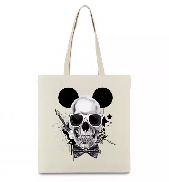 Эко-сумка Череп з метеликом та вухами Бежевый фото