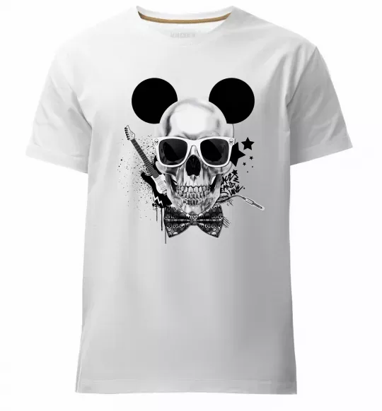 Мужская премиум футболка Череп з метеликом та вухами Белый фото