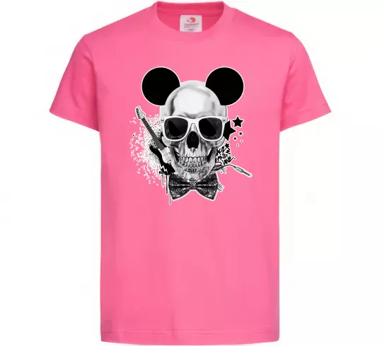 Детская футболка Череп з метеликом та вухами Ярко-розовый фото