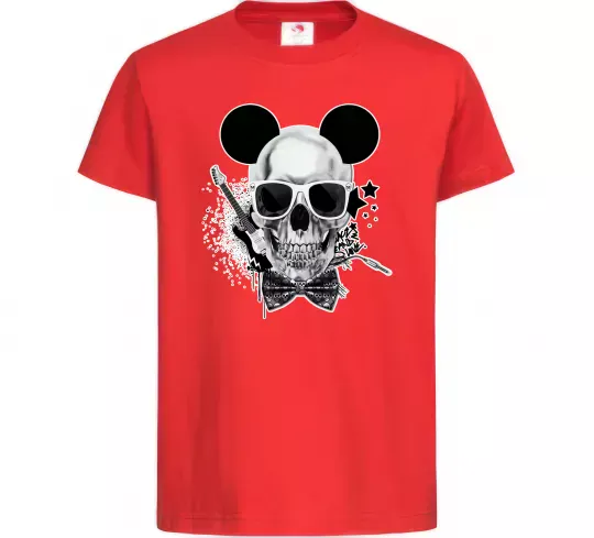 Детская футболка Череп з метеликом та вухами Красный фото