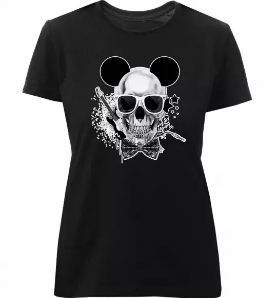 Женская премиум футболка Череп з метеликом та вухами Черный фото