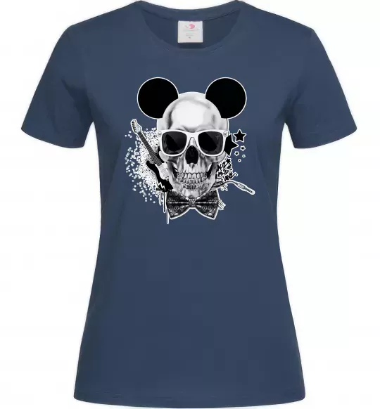 Женская футболка Череп з метеликом та вухами Темно-синий фото