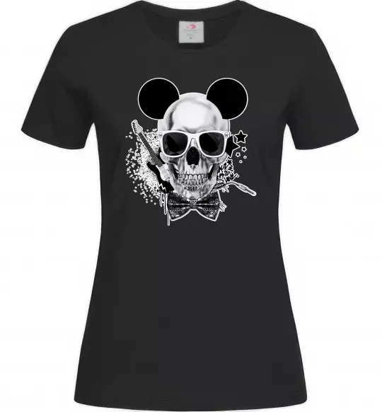 Женская футболка Череп з метеликом та вухами Черный фото