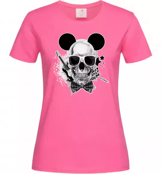 Женская футболка Череп з метеликом та вухами Ярко-розовый фото