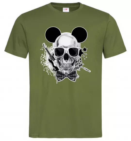 Чоловіча футболка Череп з метеликом та вухами Оливковий фото