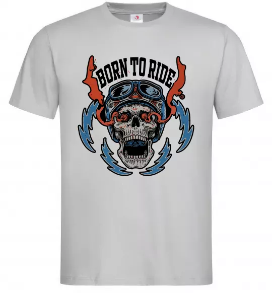 Чоловіча футболка Born to ride burning eyes Сірий фото
