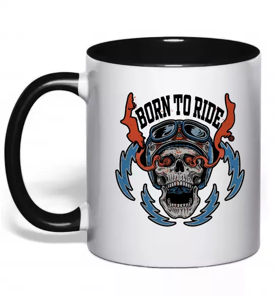 Чашка з кольоровою ручкою Born to ride burning eyes Чорний фото