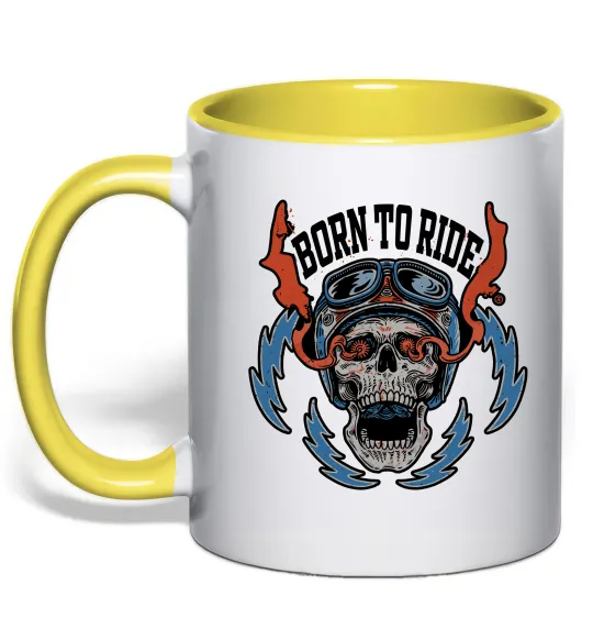 Чашка с цветной ручкой Born to ride burning eyes Лимонный фото