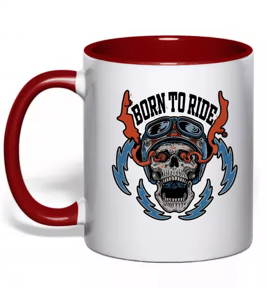 Чашка з кольоровою ручкою Born to ride burning eyes Червоний фото