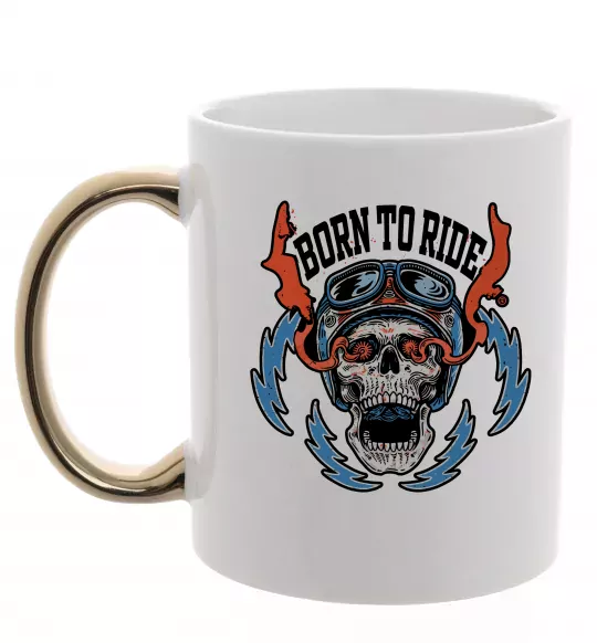 Чашка з кольоровою ручкою Born to ride burning eyes Золото фото