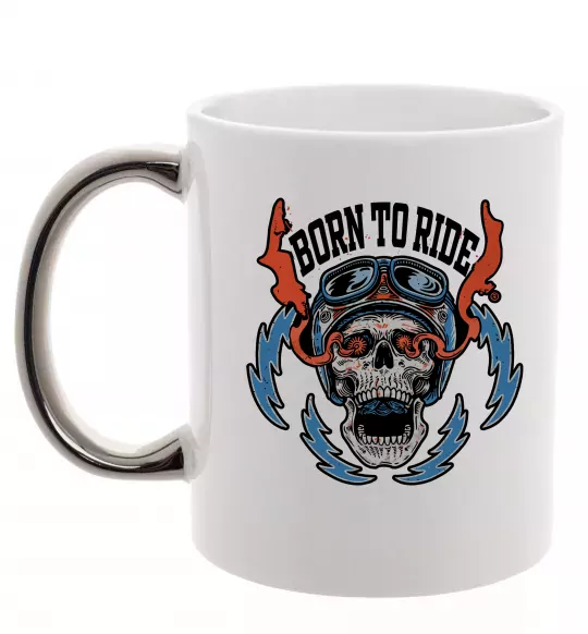 Чашка з кольоровою ручкою Born to ride burning eyes Срібло фото