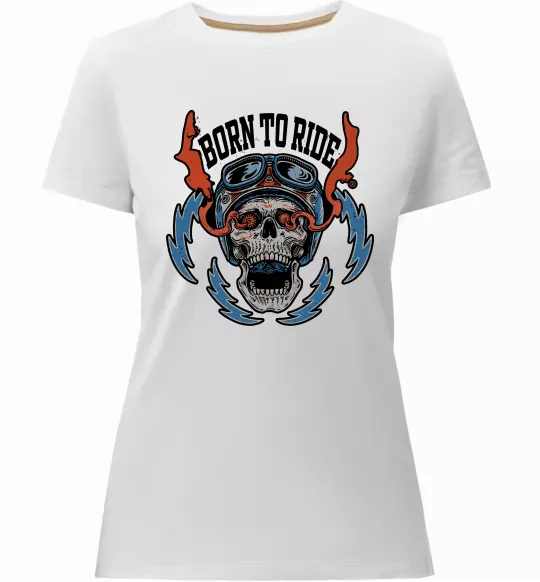 Женская премиум футболка Born to ride burning eyes Белый фото