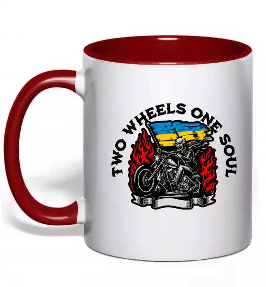 Чашка с цветной ручкой Two wheels one soul Красный фото