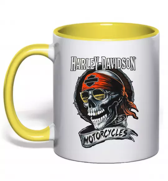 Чашка с цветной ручкой Harley Davidson motorcycles Солнечно желтый фото