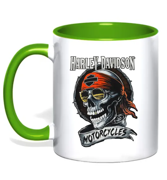 Чашка з кольоровою ручкою Harley Davidson motorcycles Лаймовий фото