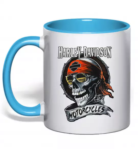 Чашка с цветной ручкой Harley Davidson motorcycles Голубой фото