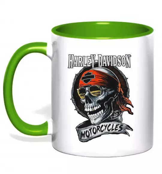 Чашка с цветной ручкой Harley Davidson motorcycles Зеленый фото