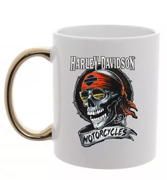 Чашка с цветной ручкой Harley Davidson motorcycles Золото фото
