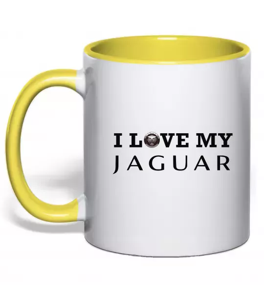 Чашка с цветной ручкой I love my Jaguar Солнечно желтый фото