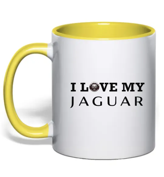 Чашка з кольоровою ручкою I love my Jaguar Лимонний фото